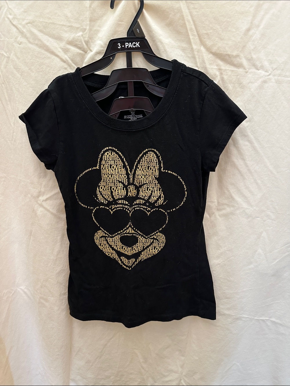 Disney Minnie Mouse Gold Sunglasses Graphic Tee Juniors Small 3/5 Black